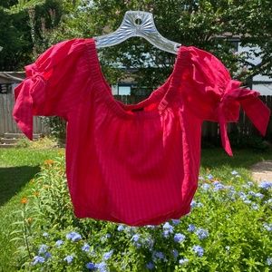 Forever 21 Off shoulder peasant top crop top w/ puff sleeves